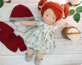 Bambola Waldorf fatta a mano con vestiti: cotone e lana ecologici, 38 cm. Spedizione veloce!