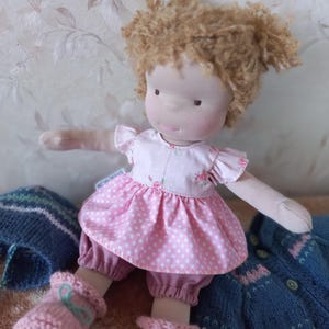 Handmade Waldorf Doll – 12 Inch Natural Fiber Cloth Doll with Knitted Clothes – Eco Friendly Gift for Child | Gift for Girl | Montessori Toy