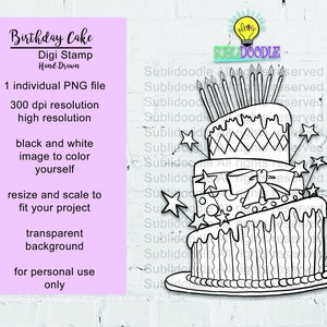 Birthday Cake | Digi Stamp | Digital Download | PNG File | Transparent Background | For Card Making | Scrapbooking | Stamping
