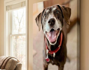 Custom Dog Photo Canvas, Personalized Pet Portrait from Your Picture, Stretched Canvas Wall Art Gift for Dog Lovers or Pet Memorial