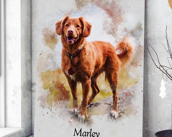 Custom Pet Portrait from Photo, Pet Memorial Art, Unique Personalized Pet Gift, Dog Wall Art, DIGITAL Art Print Poster or Canvas