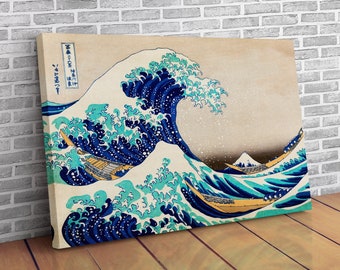 Katsushika Hokusai Art Canvas "The Great Wave off Kanagawa by Katsushika Hokusai", Painting Reproduction, Art Poster Print, Japanese Art