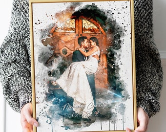 Wedding Anniversary Couple Gift, Custom Couple Portrait on Canvas, Custom Watercolor Painting from Photo, Wedding Portrait, Digital Painting
