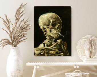 Head of a skeleton with a burning cigarette canvas by Vincent Van Gogh. Vincent Van Gogh Art on Canvas Large Canvas Print