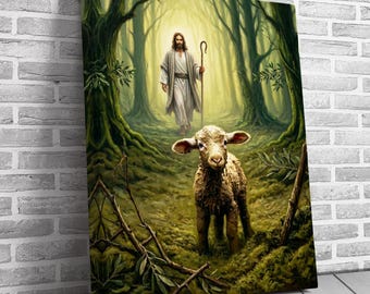 Jesus and Lamb Canvas Print | Good Shepherd Wall Art | Christian Home Decor | Religious Wall Hanging | Faith Based Gift