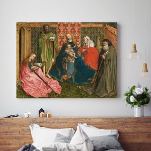 Virgen con el Niño y los santos en el jardín cerrado Impresión en lienzo grande o póster de papel, decoración del hogar, decoración del dormitorio, decoración de la sala de estar