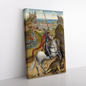 Impresión en lienzo grande o póster de papel de San Jorge y el dragón, decoración del hogar, decoración del dormitorio, decoración de la sala de estar