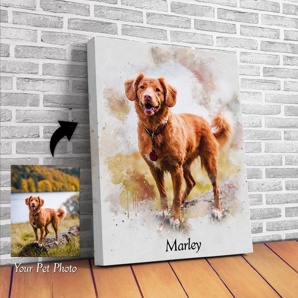 Dog Custom Portrait from Photo, Pet Wall Art Poster or Canvas