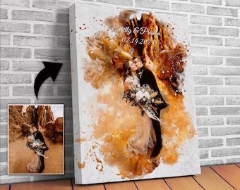 Personalized Watercolor Wedding Portrait - Custom Anniversary Gift for Couple - Canvas or Print