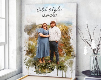 Custom watercolor portrait from photo, Personalized watercolor portrait, anniversary, engagement gift, Digital Painting From Photo Print