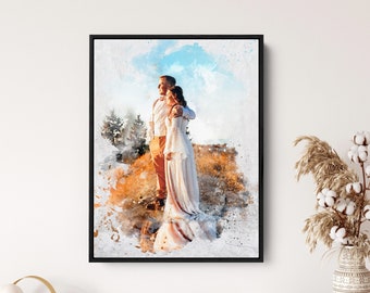 Custom Watercolor Portrait from Photo Print on Canvas Made to Order