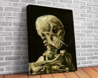 Vincent van Gogh Canvas Head of a skeleton with a burning cigarette by Vincent van Gogh Home Wall Decor Large Canvas Wall Poster Framed