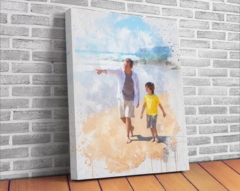 Personalized Fathers Day Gifts, Personalized Watercolor Portrait from Photo, Digital Watercolor Art, Father Gift, Dad Gift, Family Protrait