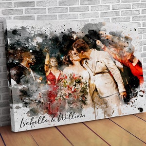 Custom Watercolor Portrait From Photo, Wedding Photo Portrait, Couple Photo Portrait, Wedding illustration, Wedding Anniversary Gift Canvas