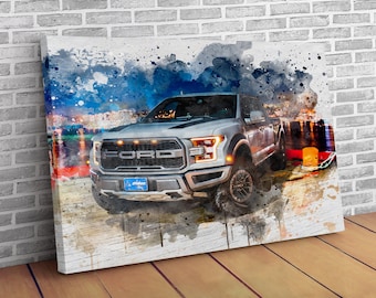 Custom Watercolor Car Portrait, Canvas Print Hanging Wall Art