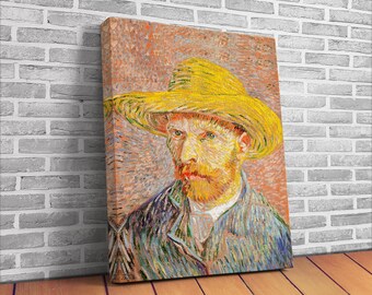 Vincent Van Gogh 's Self Portrait with a Straw Hat, Van Gogh Reproduction Art Canvas Print, Wall Decor, Colorful Abstract Art Print