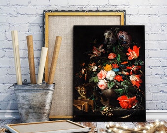 The Overturned Bouquet by Abraham Mignon Painting Canvas Print, The Overturned Bouquet Print Reproduction, Wall Art, Canvas Print,