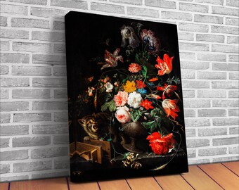 Abraham Mignon Painting Canvas Print, The Overturned Bouquet, Print Reproduction, The Overturned Bouquet reproduction