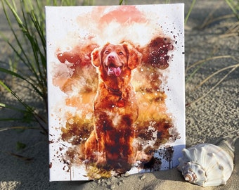 Personalized Pet Portrait Canvas Print, Watercolor Dog Art, Custom Photo