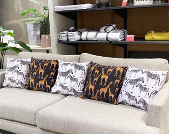 Giraffe Print Decorative Scatter Cushion - 100% Cotton and Recycled Thread - Eco Friendly Printed - Outside Cushion- Comfy and Durable