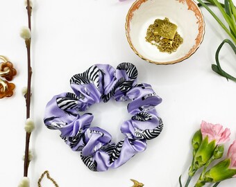 Lilac Zebra Print Luxury Satin Scrunchie - Hair Accessories -Scrunchies -Less hair breakage -Eco friendly Scrunchy