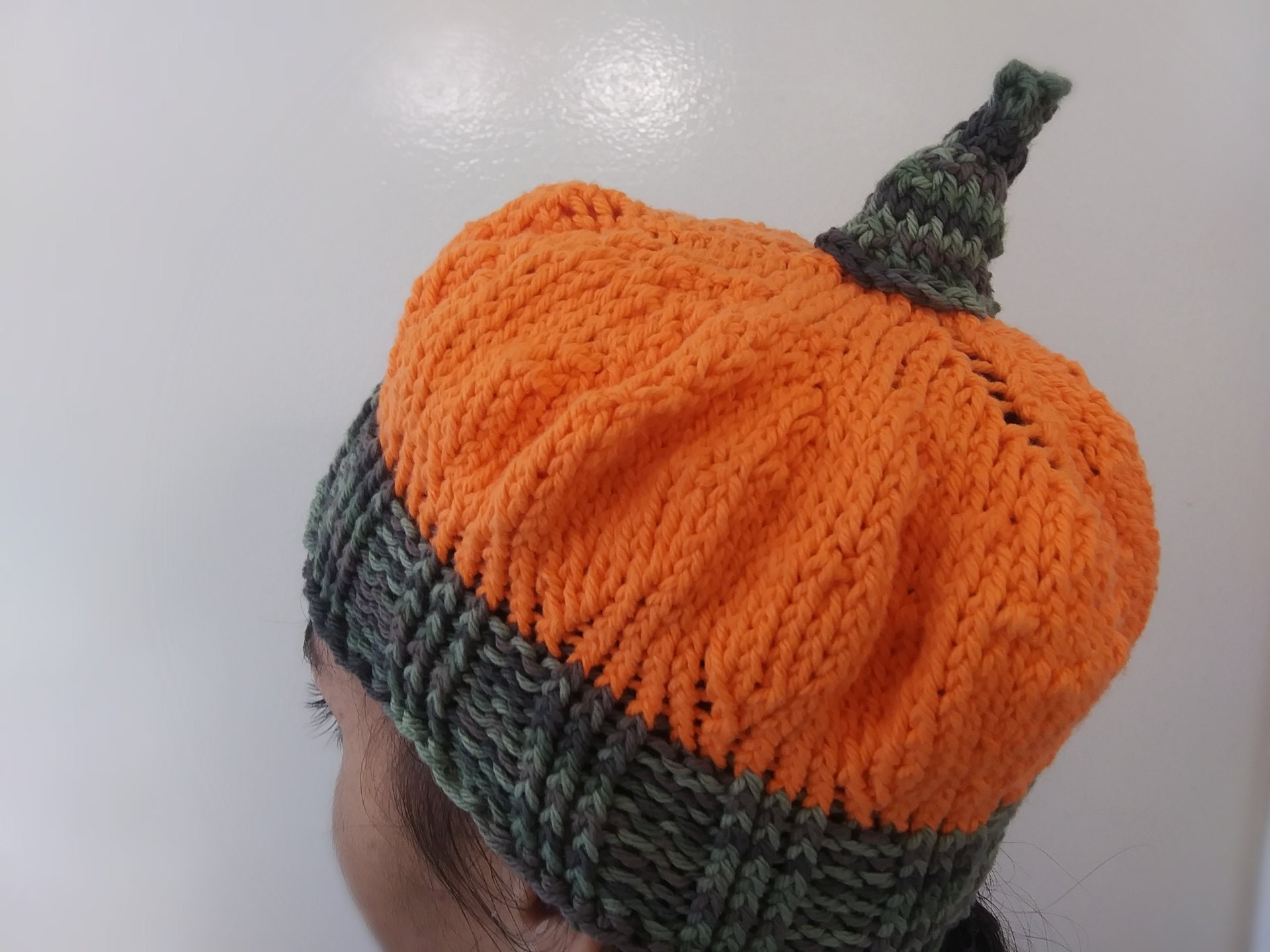 Orange and Green Knitted Pumpkin Hat 