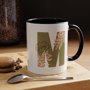 Floral Letter M Accent Coffee Mug | Monogram Initial Ceramic Mug