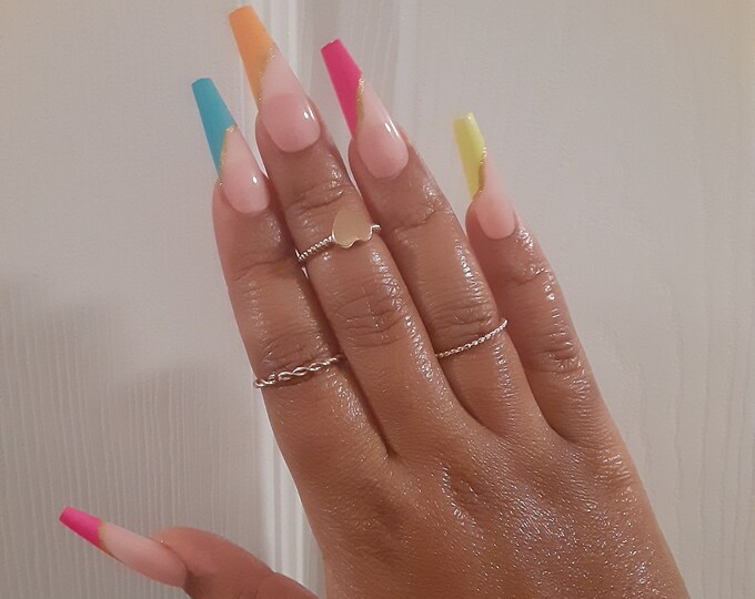 Ready to ship....Rainbow nails