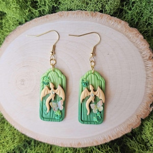 Mossy Dragon Clay Earrings: Medieval Fantasy Jewelry