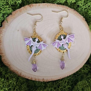 Purple Dragon Clay Earrings: Fantasycore Dangle Jewelry
