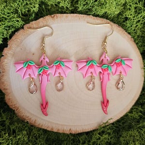 Strawberry Dragon Clay Earrings: Fantasycore Dangle Jewelry