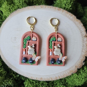 Whimsical Woodland Clay Earrings, Witchy Bookshelf, Fairy Door, Potion Bottle, Fairycore Earrings, Giftidea, Forher