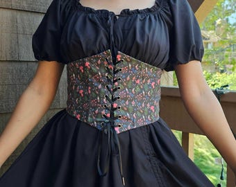 Floral Cotton Corset Belt, Witchy Renfaire Cottagecore