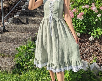 Robe de conte de fées verte Cottagecore, quantité limitée, robe en coton, pour femme, idée cadeau, mignonne