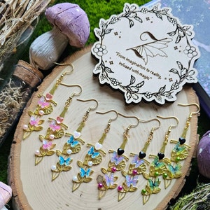 Fairycore Butterfly Sword Earrings, Fairycore Aesthetic, Renfaire Jewelry, GiftForHer, GiftIdeas, Fantasy image 3