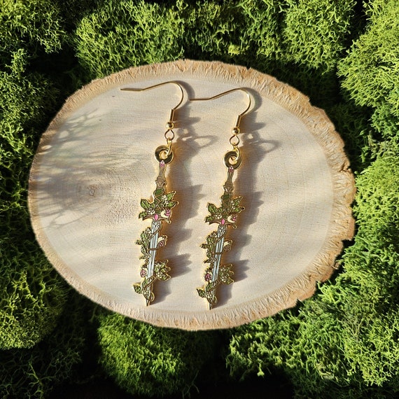Faebloom Sword Enamel Earrings: Fantasy Knightcore Gift