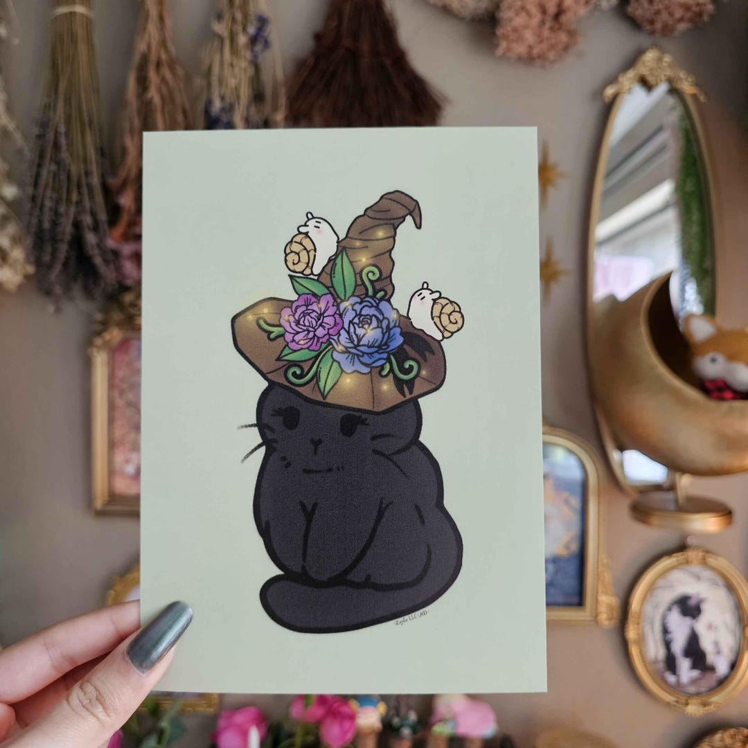 Witches Enchanted Cat Art Print Fantasy Wall Decor - Etsy