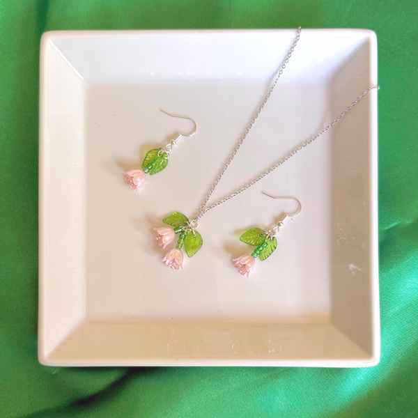 The Gardener:  Floral Jewellery Set, Matching Earrings and Necklace for Nature Lovers