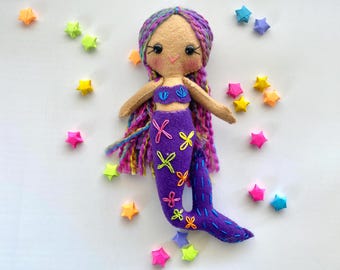 Mermaid Doll, Mermaid felt doll, Handmade dolls, Rainbow hair dolls