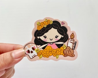 Dia de Muertos Sticker, Mexican Doll, Sugar Skull, Waterproof