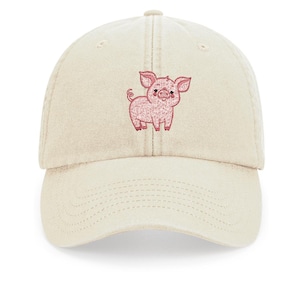 Superschattige pet in vintage-stijl geborduurd met varken - 100% geborsteld katoen - Meer kleuren - gratis verzending Hoed zomerstijl