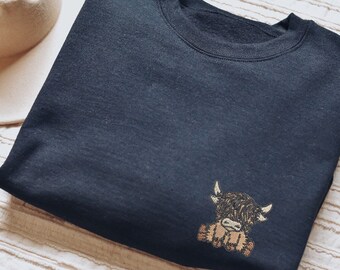 Cute Scottish Highland Cow Embroidered Adult Sweatshirt Jumper *FREE Personalisation*