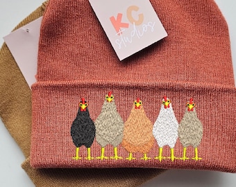 Lustige Hühner in einer Reihe Bestickte Mütze - Kostenlose Lieferung - Mehr Farben - Stickerei - Hut Bauernhof Vögel Hen Bauern Eier