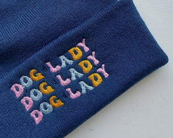 Fun 'Dog Lady' Embroidered Beanie - More Colours - 60's 70's Hippie - Embroidered hat - Free Delivery