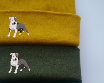 Bullterrier Mütze Mit Leder-Patch – Strickbeanie, Warm, Unisex, Für Herren & Damen, Hundeliebhaber