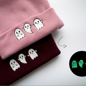 暗闇で光るゴースト刺繍ビーニー - 送料無料 - 豊富なカラー - グロースレッド