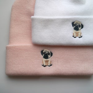 Cute Pug Dog Embroidered Beanie