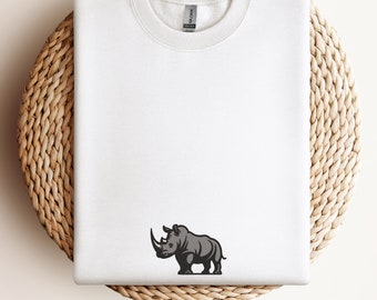 Beautiful Rhino Embroidered Jumper - More Colours - Free Delivery - More Colours - Sweater - Rhinoceros Endangered Animal