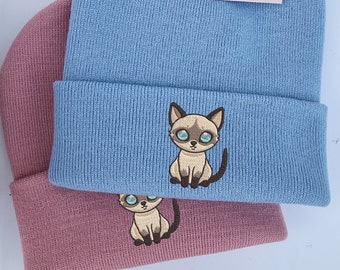 Joli bonnet brodé siamois - Livraison gratuite - Autres couleurs - Broderie - Kitten Kitty Cat