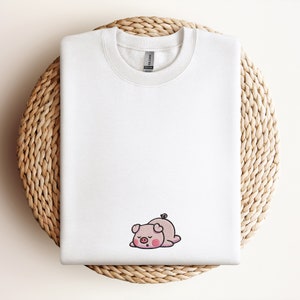 Suéter bordado con cerdito durmiendo - Más colores - Suéter con animales de dibujos animados - Animal divertido - Entrega gratuita - Más colores
